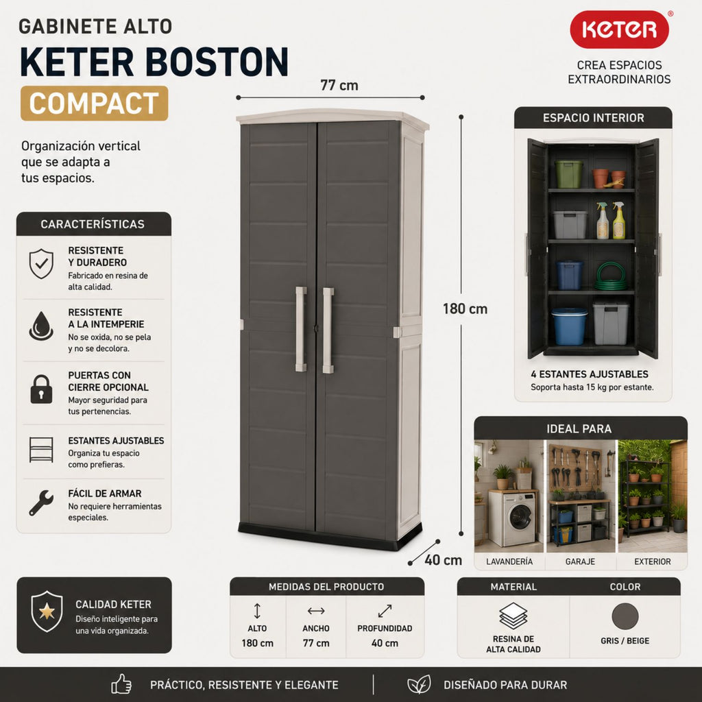 Gabinete Alto Keter Boston Compact Beige y Marron