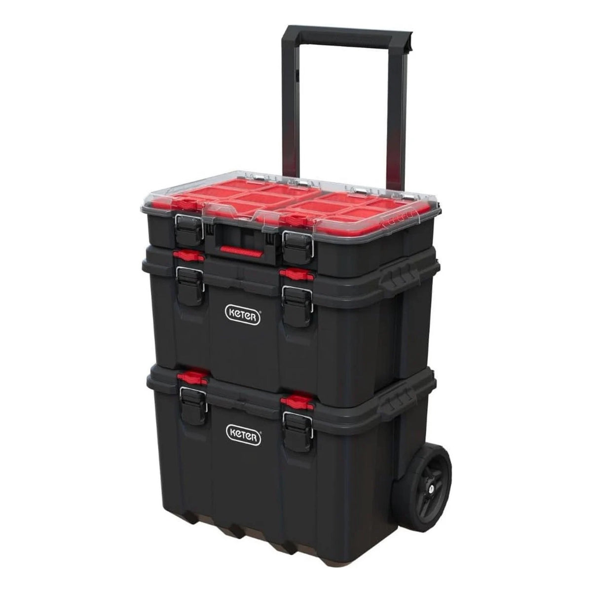 Carro de Herramientas Keter Stack-N-Roll – Caja y Organizador, 3 Piezas