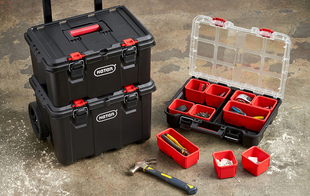 Carro de Herramientas Keter Stack-N-Roll – Caja y Organizador, 3 Piezas