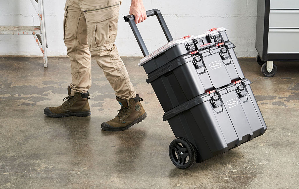 Carro de Herramientas Keter Stack-N-Roll – Caja y Organizador, 3 Piezas
