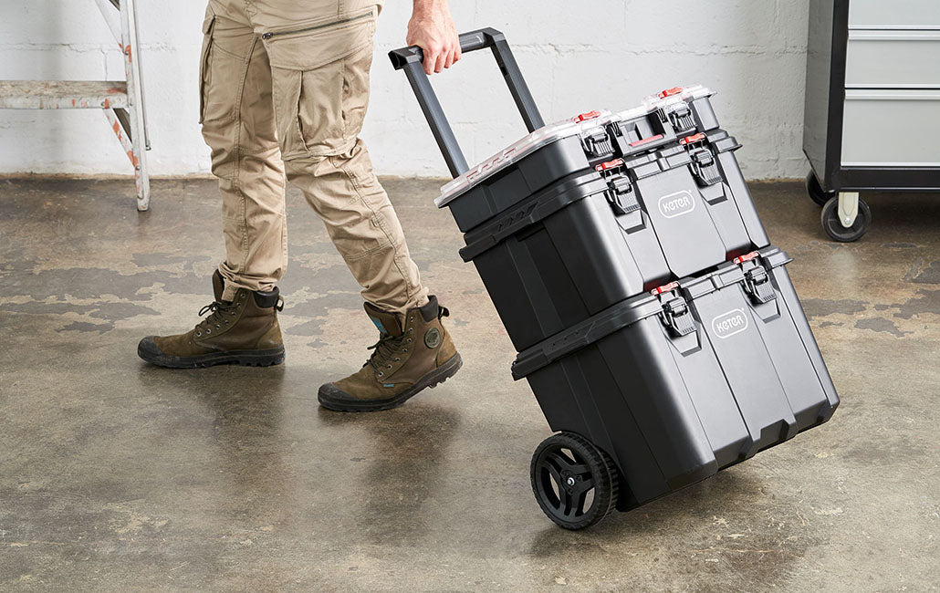 Carro de Herramientas Keter Stack-N-Roll – Caja y Organizador, 3 Piezas