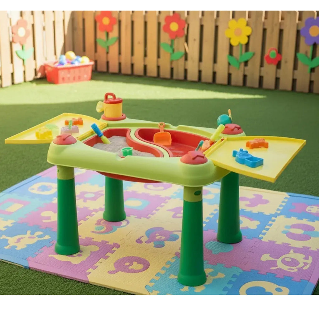 Mesa De Juego Infantil con Division Para Agua Y Arena Color Verde Lima