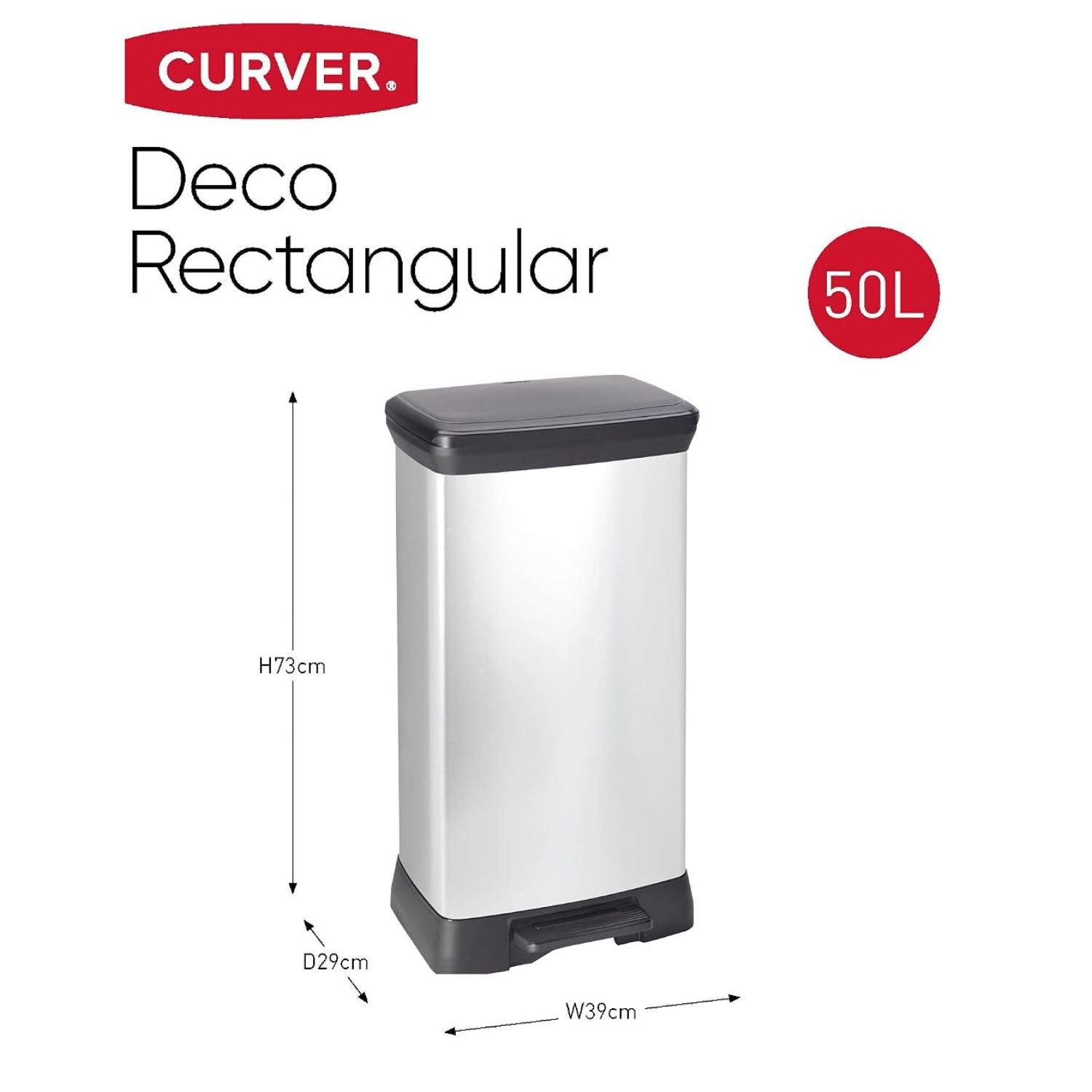 Cesto de Basura Deco Bin Rectangular 50L Metálico