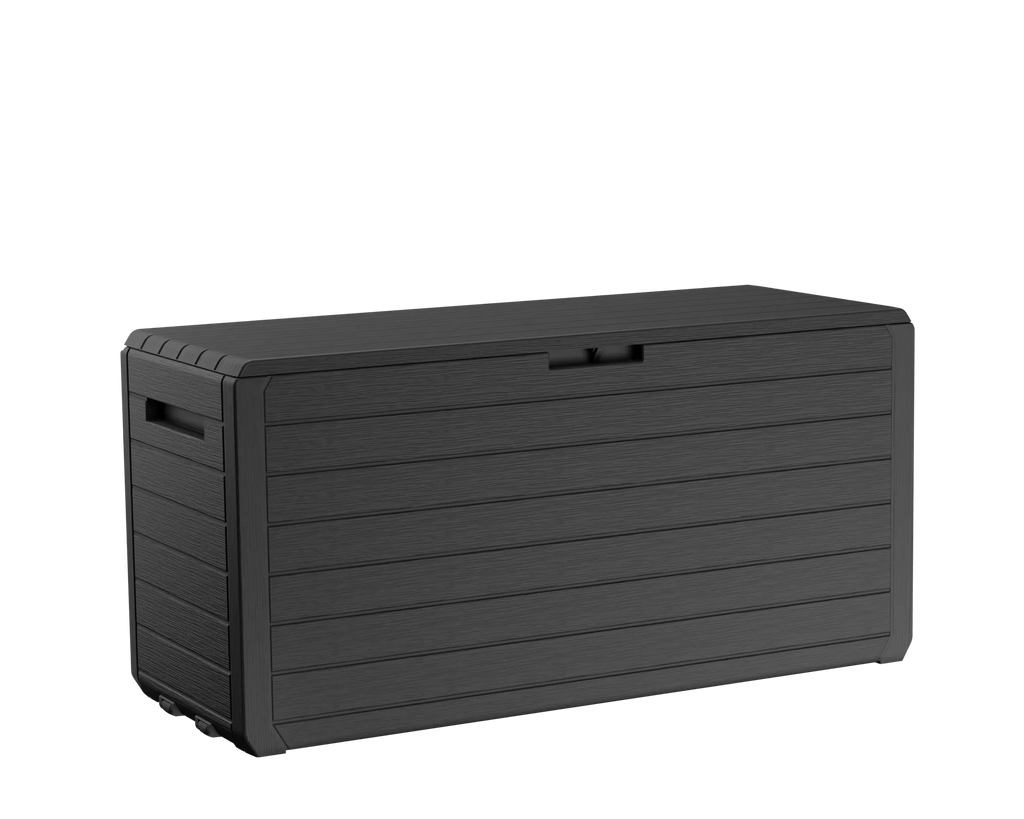 Baul de almacenamiento exterior Keter Atlas grafito con acabado tipo madera