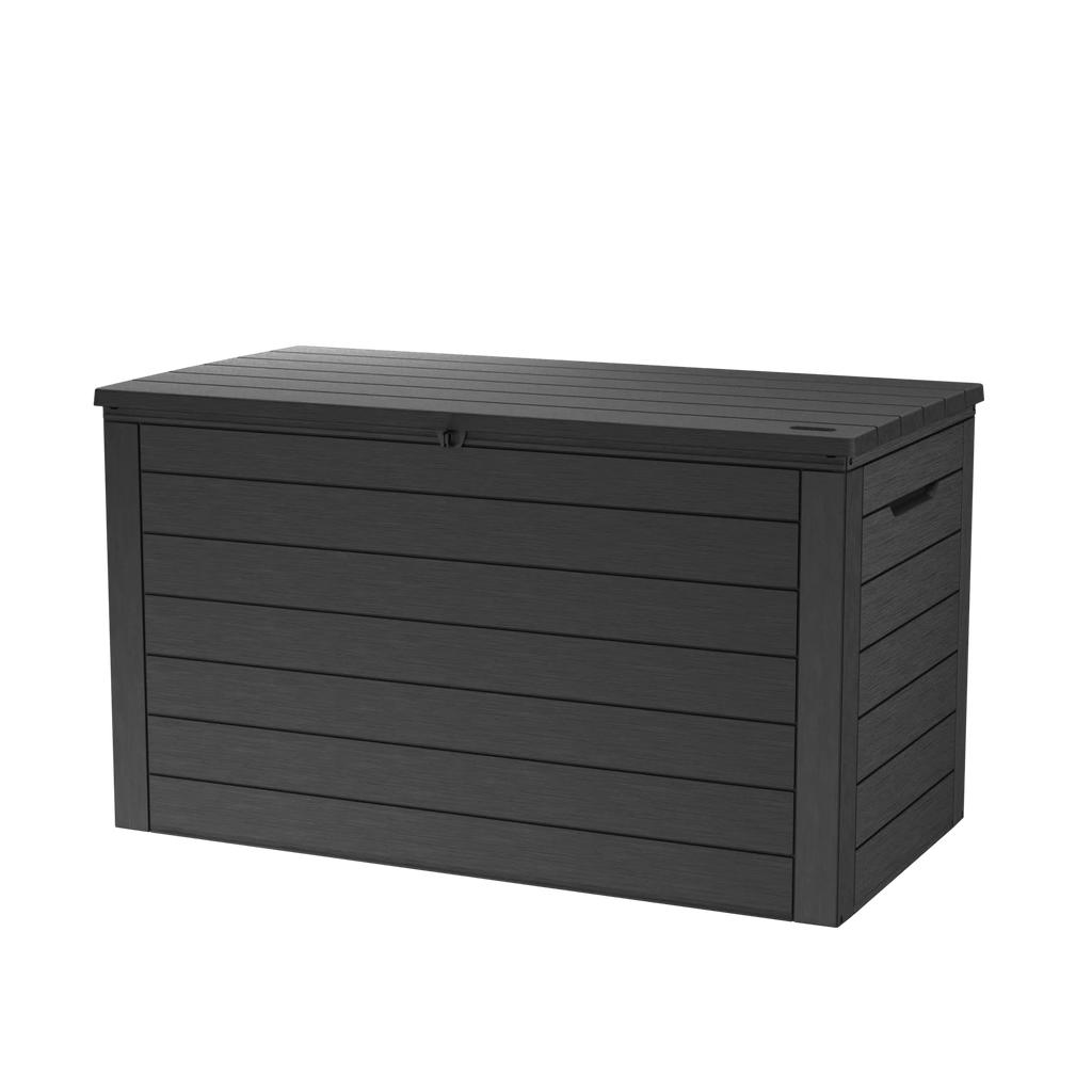 Baul de almacenamiento exterior Keter Ontario grafito con acabado tipo madera