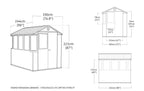 Plano con las medidas del cobertizo Keter Darwin 6x8: 190 x 244 x 221 cm