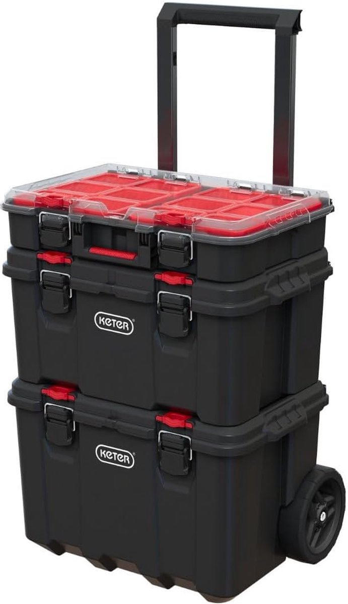 Carro de Herramientas Keter Stack-N-Roll – Caja y Organizador, 3 Piezas