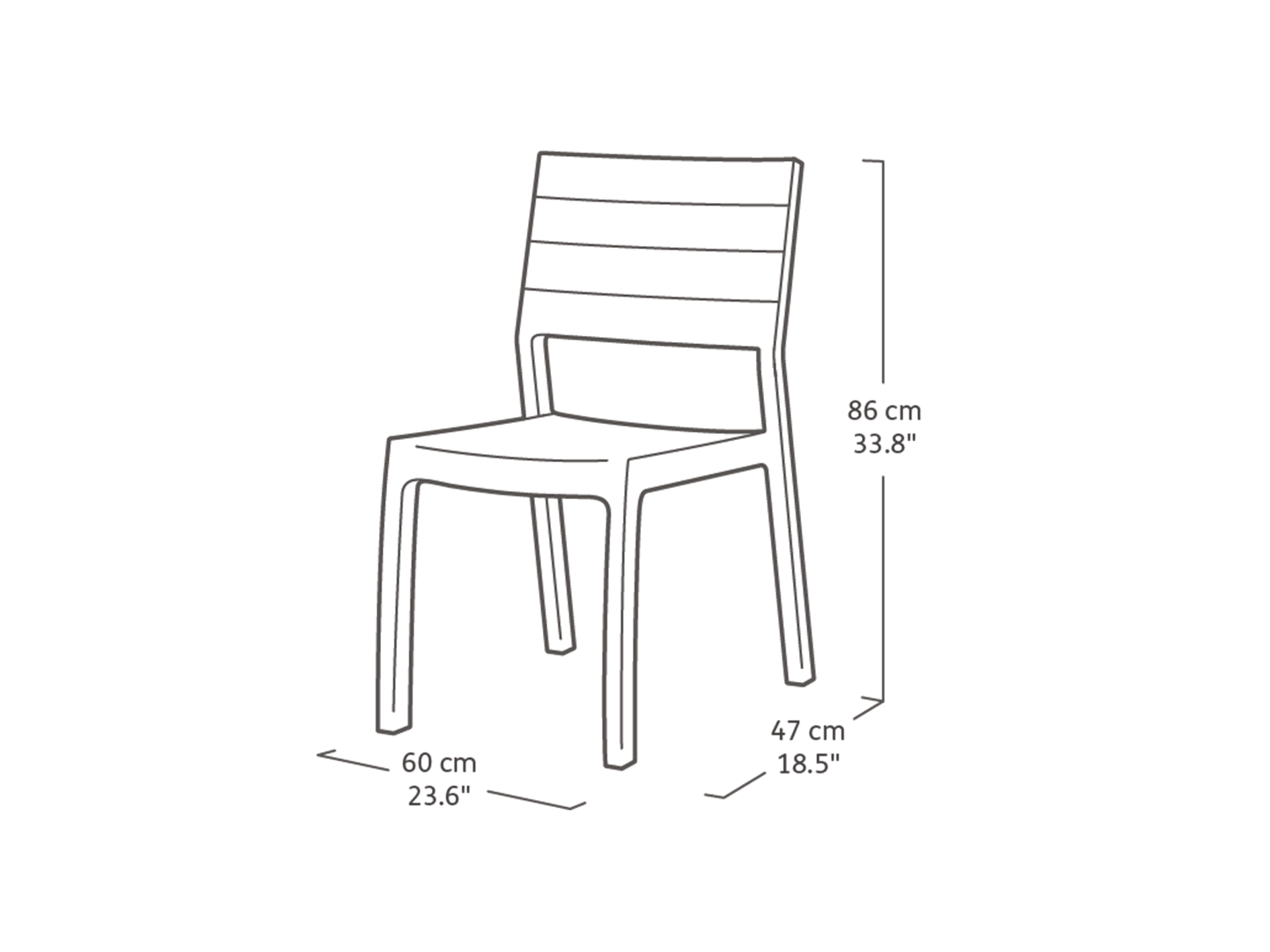 Medidas de la silla Keter Harmony sin descansabrazos: 60 x 47 x 86 cm